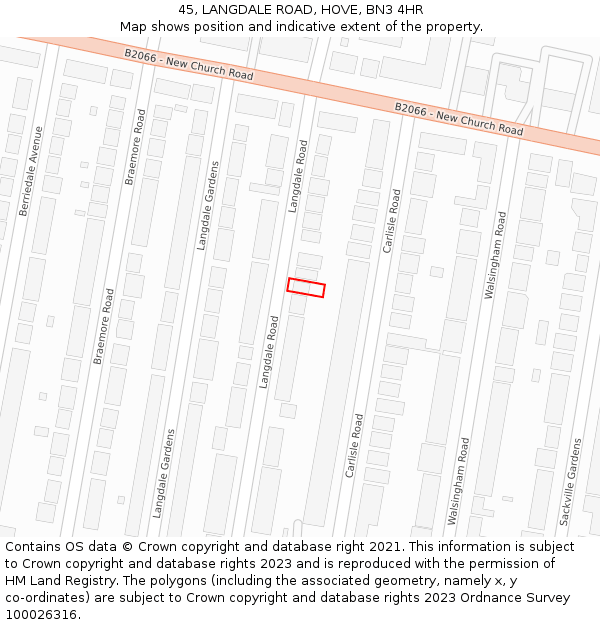 45, LANGDALE ROAD, HOVE, BN3 4HR: Location map and indicative extent of plot