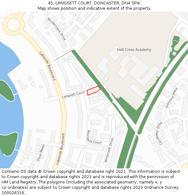 45, LANGSETT COURT, DONCASTER, DN4 5PW: Location map and indicative extent of plot