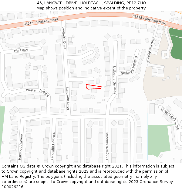 45, LANGWITH DRIVE, HOLBEACH, SPALDING, PE12 7HQ: Location map and indicative extent of plot