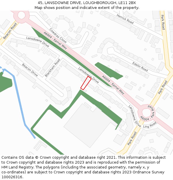 45, LANSDOWNE DRIVE, LOUGHBOROUGH, LE11 2BX: Location map and indicative extent of plot