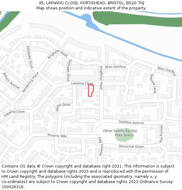 45, LAPWING CLOSE, PORTISHEAD, BRISTOL, BS20 7NJ: Location map and indicative extent of plot