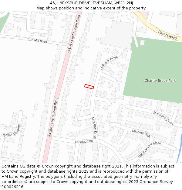 45, LARKSPUR DRIVE, EVESHAM, WR11 2NJ: Location map and indicative extent of plot