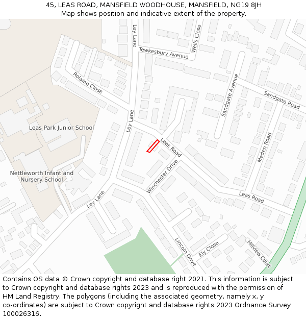 45, LEAS ROAD, MANSFIELD WOODHOUSE, MANSFIELD, NG19 8JH: Location map and indicative extent of plot