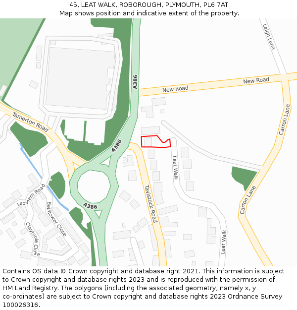 45, LEAT WALK, ROBOROUGH, PLYMOUTH, PL6 7AT: Location map and indicative extent of plot