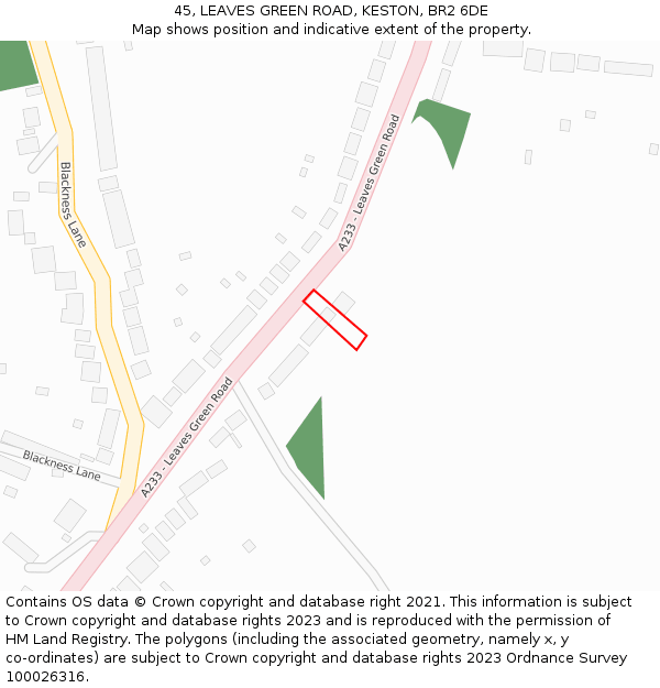 45, LEAVES GREEN ROAD, KESTON, BR2 6DE: Location map and indicative extent of plot