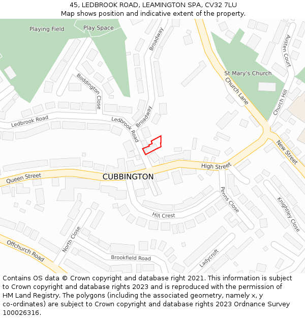 45, LEDBROOK ROAD, LEAMINGTON SPA, CV32 7LU: Location map and indicative extent of plot