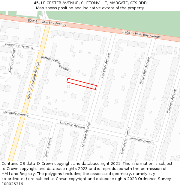 45, LEICESTER AVENUE, CLIFTONVILLE, MARGATE, CT9 3DB: Location map and indicative extent of plot