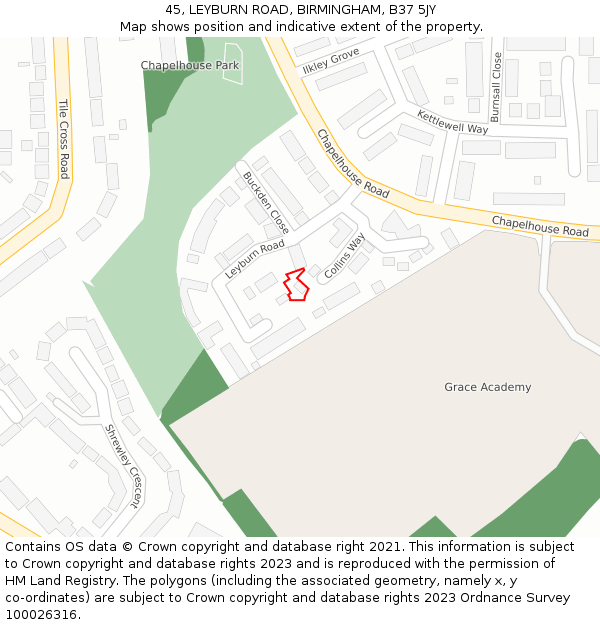 45, LEYBURN ROAD, BIRMINGHAM, B37 5JY: Location map and indicative extent of plot