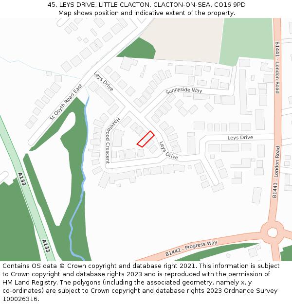 45, LEYS DRIVE, LITTLE CLACTON, CLACTON-ON-SEA, CO16 9PD: Location map and indicative extent of plot