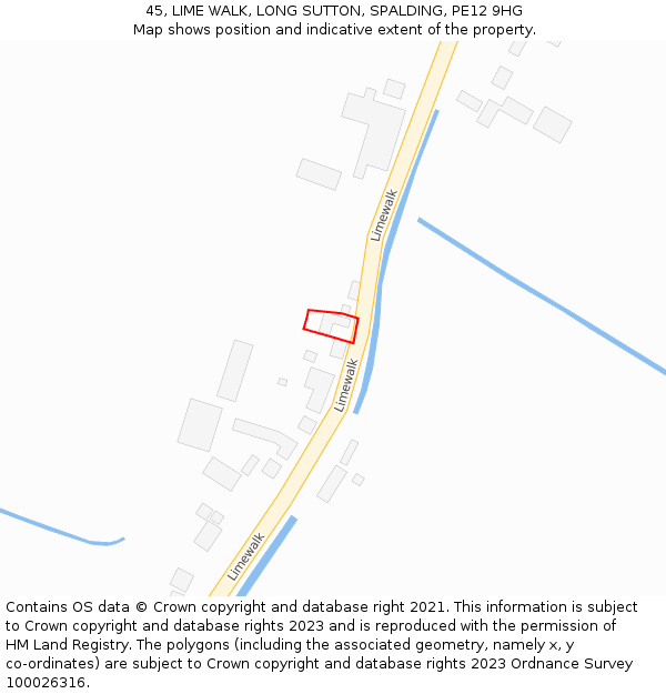 45, LIME WALK, LONG SUTTON, SPALDING, PE12 9HG: Location map and indicative extent of plot