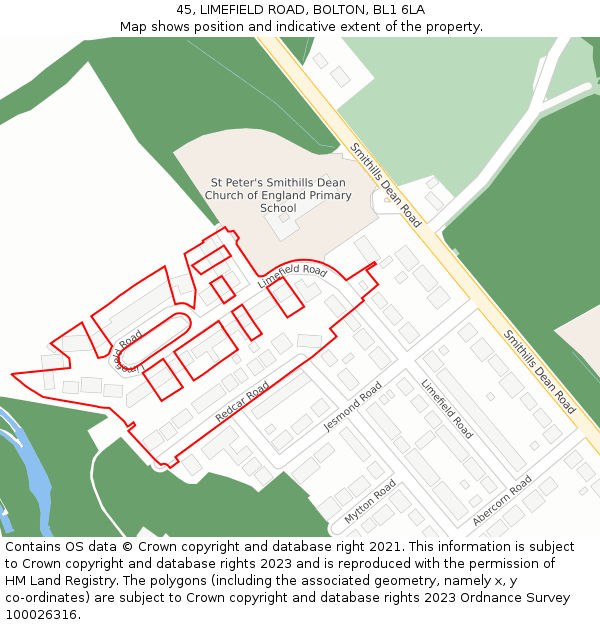 45, LIMEFIELD ROAD, BOLTON, BL1 6LA: Location map and indicative extent of plot