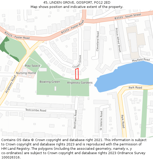 45, LINDEN GROVE, GOSPORT, PO12 2ED: Location map and indicative extent of plot