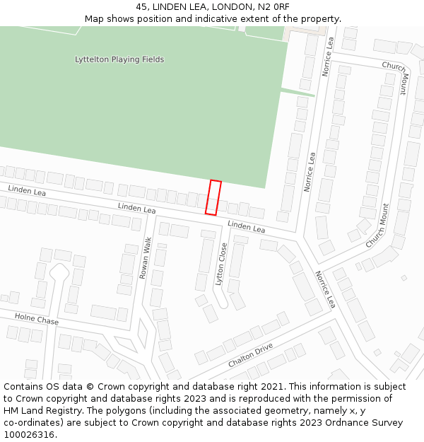45, LINDEN LEA, LONDON, N2 0RF: Location map and indicative extent of plot