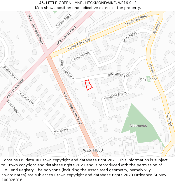 45, LITTLE GREEN LANE, HECKMONDWIKE, WF16 9HF: Location map and indicative extent of plot