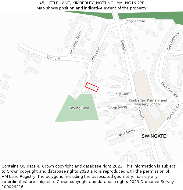 45, LITTLE LANE, KIMBERLEY, NOTTINGHAM, NG16 2PE: Location map and indicative extent of plot
