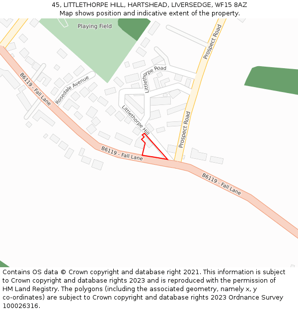 45, LITTLETHORPE HILL, HARTSHEAD, LIVERSEDGE, WF15 8AZ: Location map and indicative extent of plot