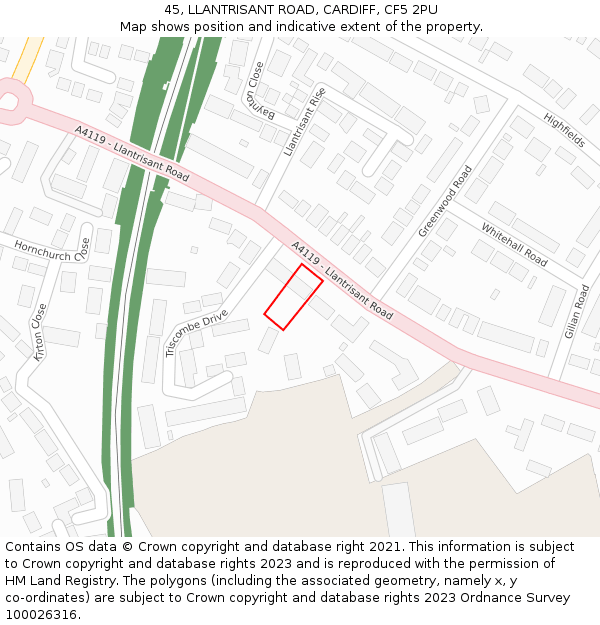 45, LLANTRISANT ROAD, CARDIFF, CF5 2PU: Location map and indicative extent of plot