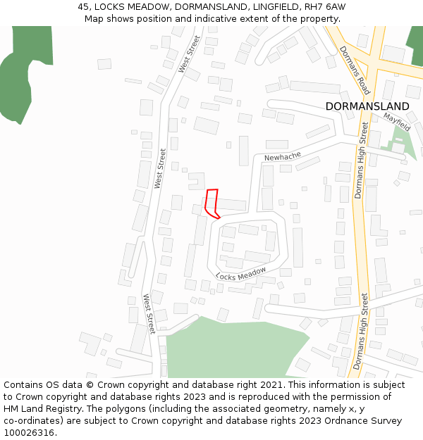 45, LOCKS MEADOW, DORMANSLAND, LINGFIELD, RH7 6AW: Location map and indicative extent of plot