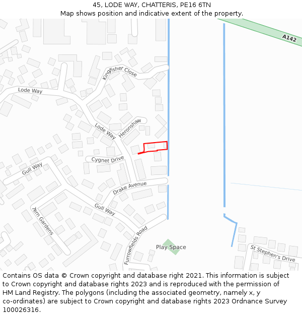 45, LODE WAY, CHATTERIS, PE16 6TN: Location map and indicative extent of plot