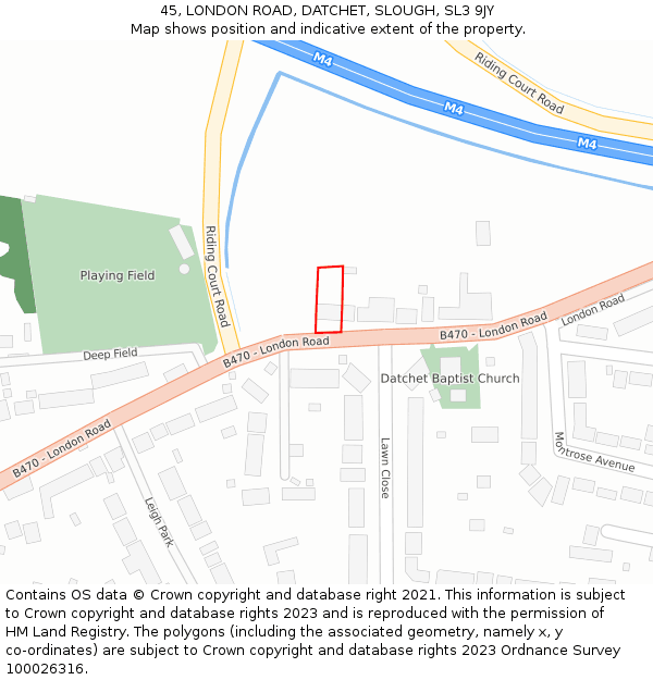 45, LONDON ROAD, DATCHET, SLOUGH, SL3 9JY: Location map and indicative extent of plot