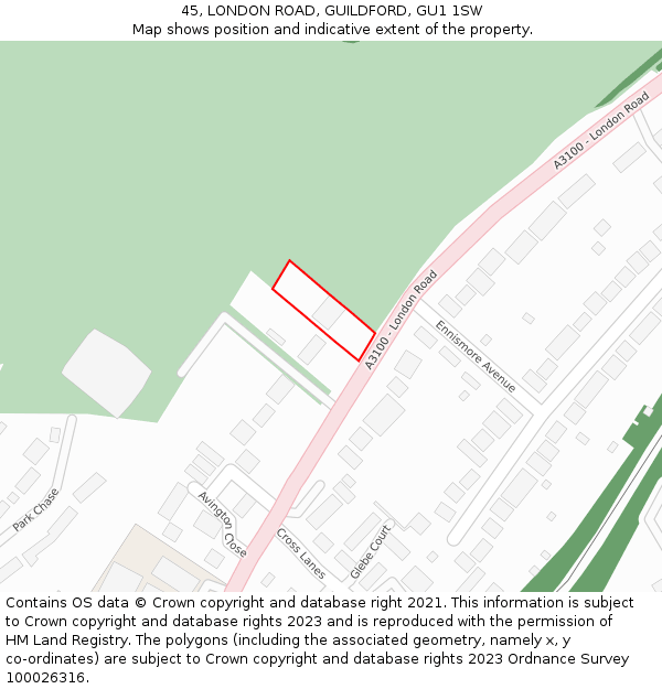 45, LONDON ROAD, GUILDFORD, GU1 1SW: Location map and indicative extent of plot