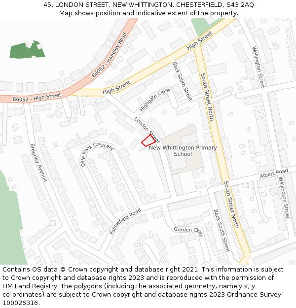 45, LONDON STREET, NEW WHITTINGTON, CHESTERFIELD, S43 2AQ: Location map and indicative extent of plot
