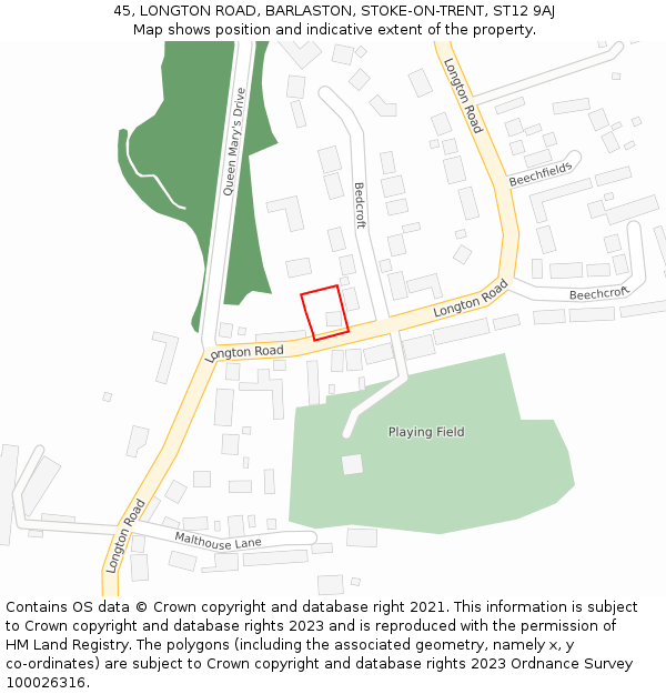 45, LONGTON ROAD, BARLASTON, STOKE-ON-TRENT, ST12 9AJ: Location map and indicative extent of plot
