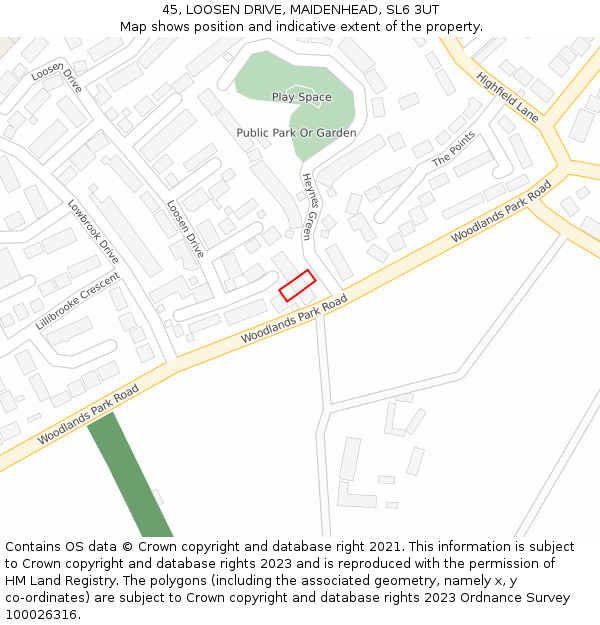 45, LOOSEN DRIVE, MAIDENHEAD, SL6 3UT: Location map and indicative extent of plot