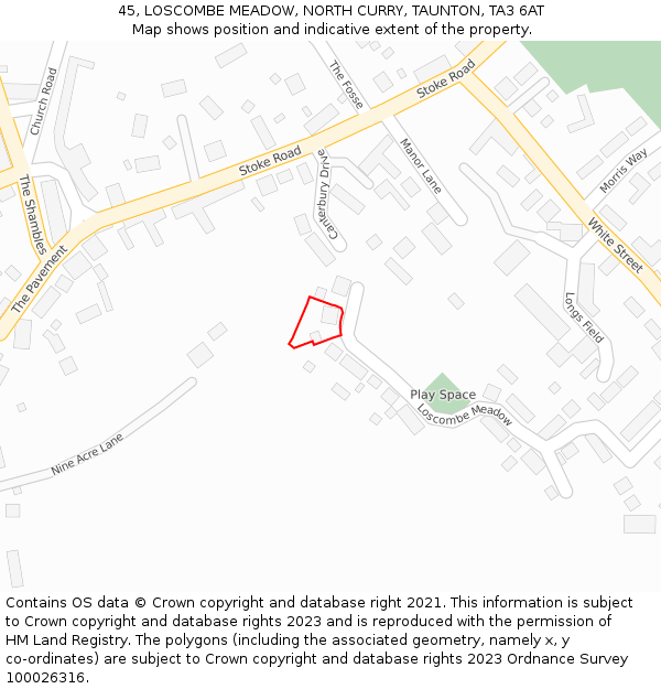 45, LOSCOMBE MEADOW, NORTH CURRY, TAUNTON, TA3 6AT: Location map and indicative extent of plot