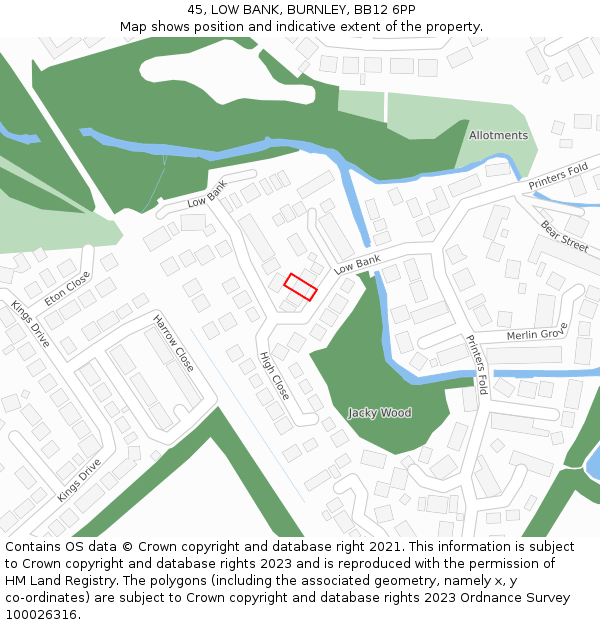 45, LOW BANK, BURNLEY, BB12 6PP: Location map and indicative extent of plot