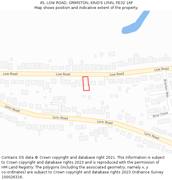 45, LOW ROAD, GRIMSTON, KING'S LYNN, PE32 1AF: Location map and indicative extent of plot