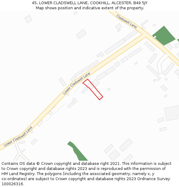 45, LOWER CLADSWELL LANE, COOKHILL, ALCESTER, B49 5JY: Location map and indicative extent of plot