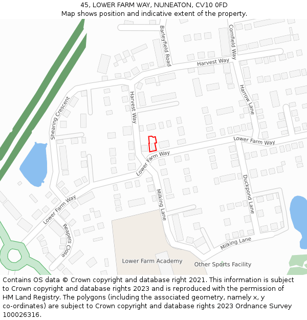 45, LOWER FARM WAY, NUNEATON, CV10 0FD: Location map and indicative extent of plot