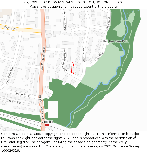 45, LOWER LANDEDMANS, WESTHOUGHTON, BOLTON, BL5 2QL: Location map and indicative extent of plot