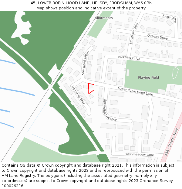 45, LOWER ROBIN HOOD LANE, HELSBY, FRODSHAM, WA6 0BN: Location map and indicative extent of plot