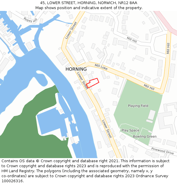 45, LOWER STREET, HORNING, NORWICH, NR12 8AA: Location map and indicative extent of plot