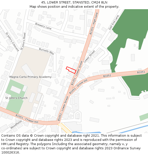 45, LOWER STREET, STANSTED, CM24 8LN: Location map and indicative extent of plot