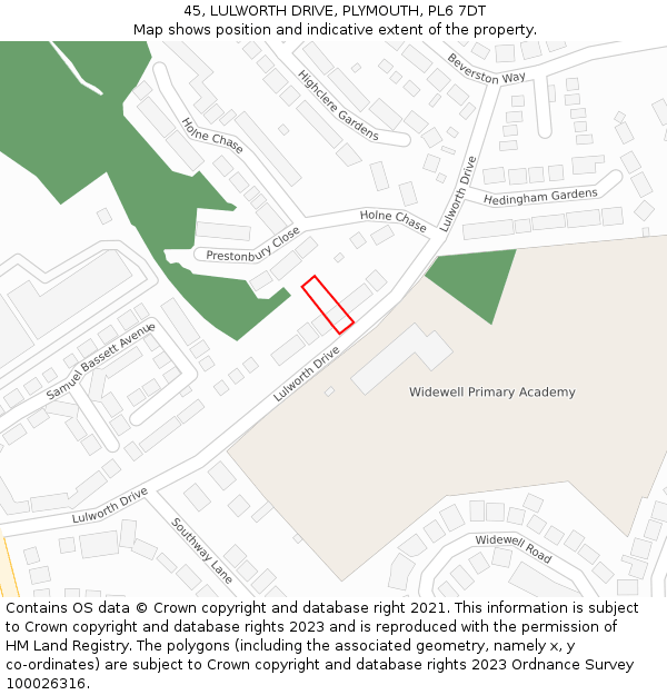 45, LULWORTH DRIVE, PLYMOUTH, PL6 7DT: Location map and indicative extent of plot