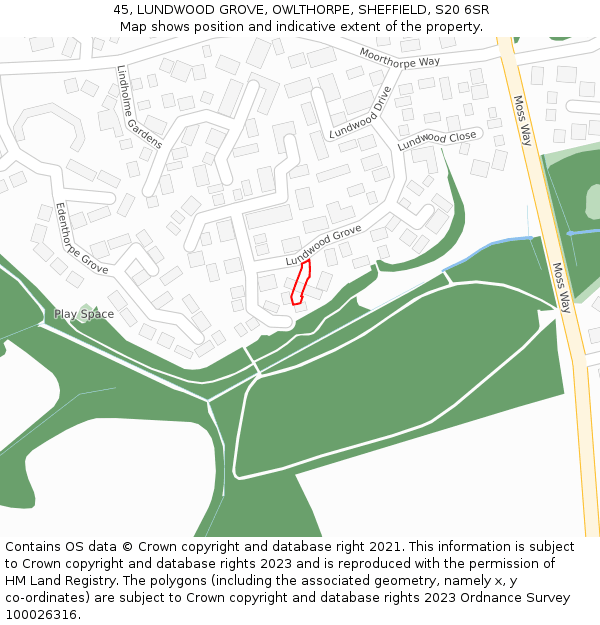 45, LUNDWOOD GROVE, OWLTHORPE, SHEFFIELD, S20 6SR: Location map and indicative extent of plot