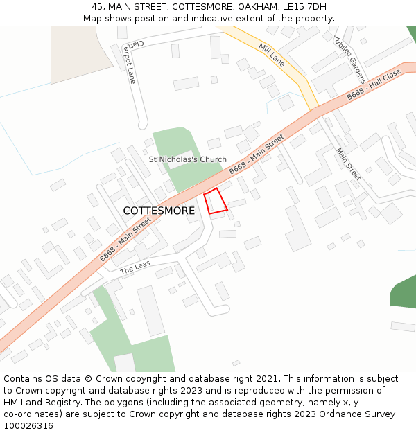 45, MAIN STREET, COTTESMORE, OAKHAM, LE15 7DH: Location map and indicative extent of plot