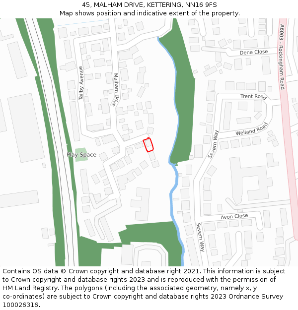 45, MALHAM DRIVE, KETTERING, NN16 9FS: Location map and indicative extent of plot