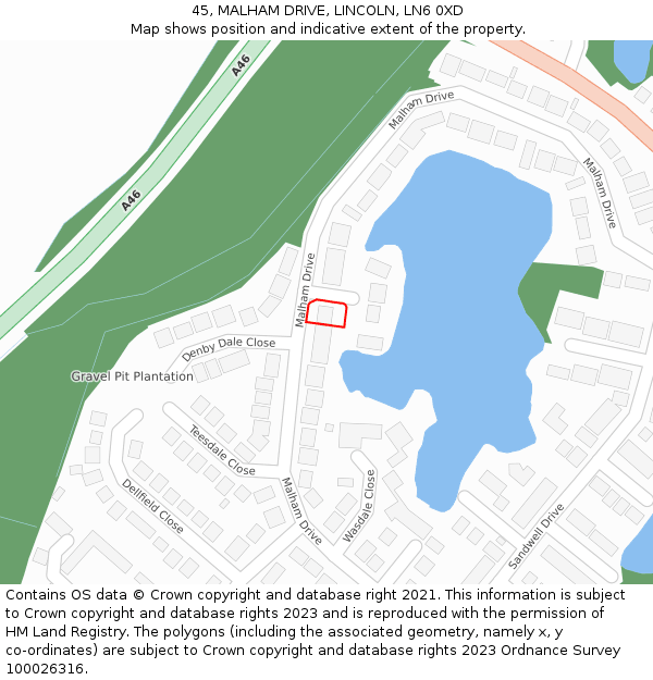 45, MALHAM DRIVE, LINCOLN, LN6 0XD: Location map and indicative extent of plot