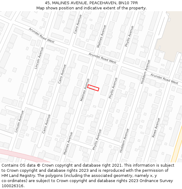 45, MALINES AVENUE, PEACEHAVEN, BN10 7PR: Location map and indicative extent of plot