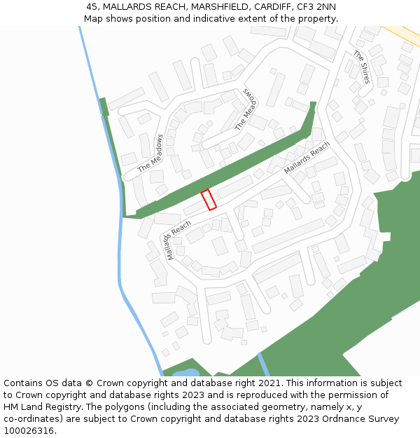 45, MALLARDS REACH, MARSHFIELD, CARDIFF, CF3 2NN: Location map and indicative extent of plot