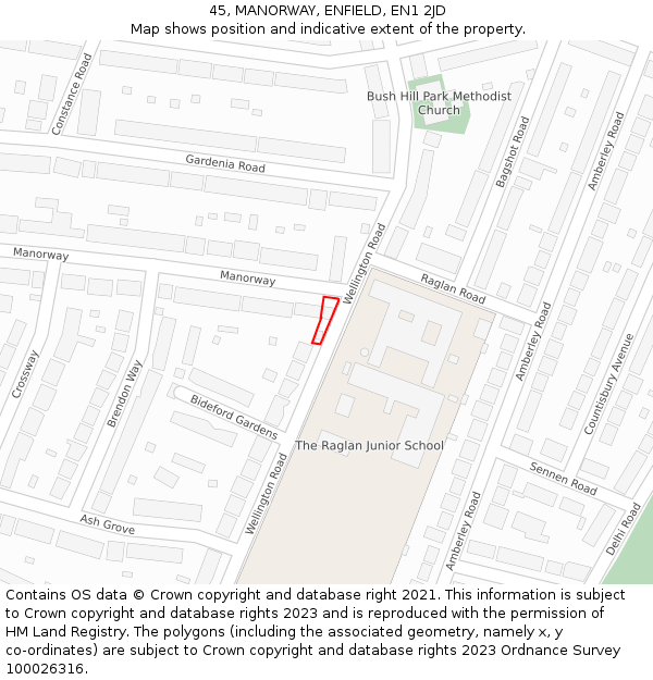 45, MANORWAY, ENFIELD, EN1 2JD: Location map and indicative extent of plot