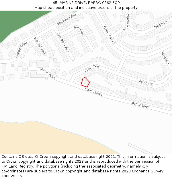 45, MARINE DRIVE, BARRY, CF62 6QP: Location map and indicative extent of plot