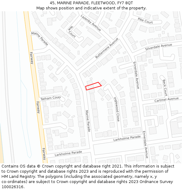 45, MARINE PARADE, FLEETWOOD, FY7 8QT: Location map and indicative extent of plot