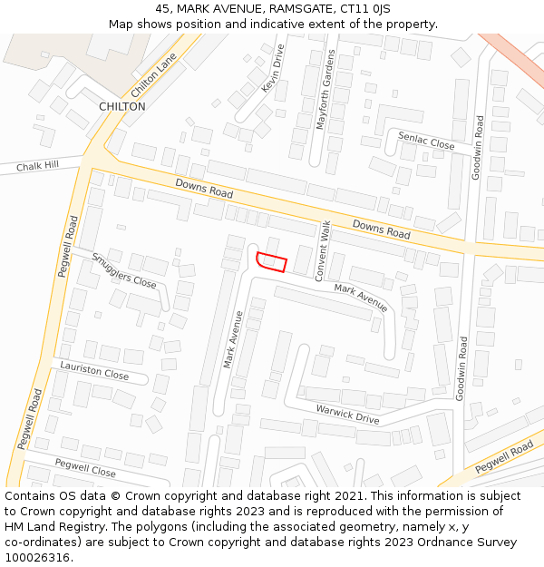 45, MARK AVENUE, RAMSGATE, CT11 0JS: Location map and indicative extent of plot