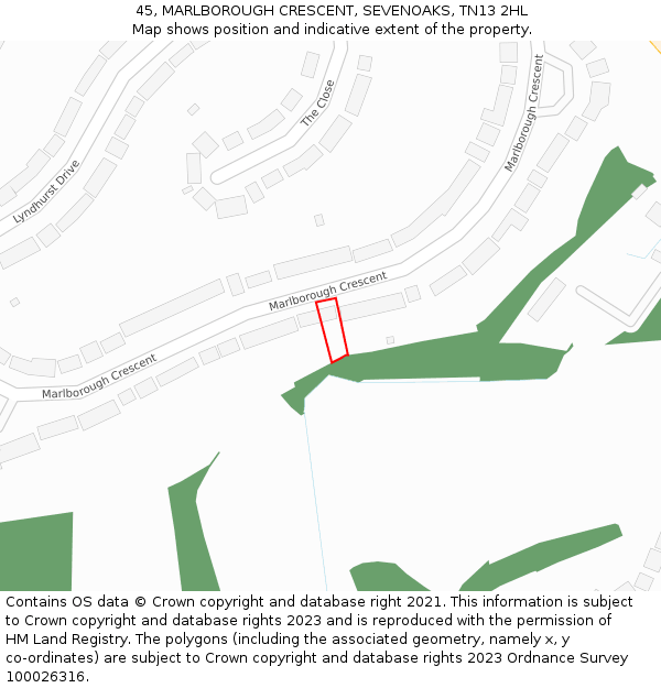 45, MARLBOROUGH CRESCENT, SEVENOAKS, TN13 2HL: Location map and indicative extent of plot