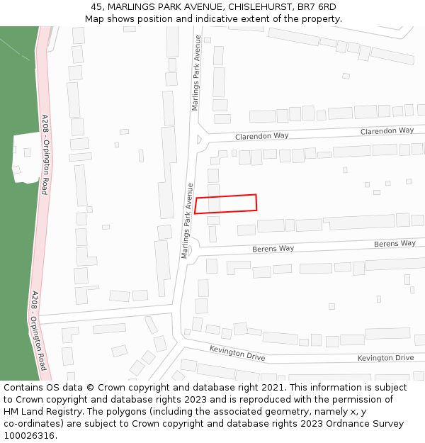 45, MARLINGS PARK AVENUE, CHISLEHURST, BR7 6RD: Location map and indicative extent of plot